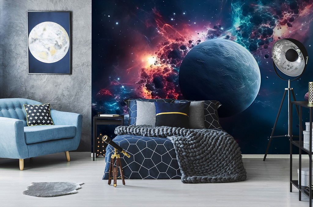 Зірки на небі флізелінові фотошпалери 416x254 см Фантастичний краєвид з планети на тлі космічного хаосу (14660VEXXXL)+клей