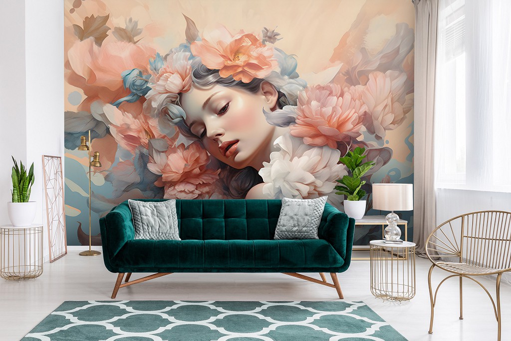 Флизелиновые фотообои 3д 520x318 см Рисунок элегантной девушки с цветами (14664VEXXXXXL)+клей