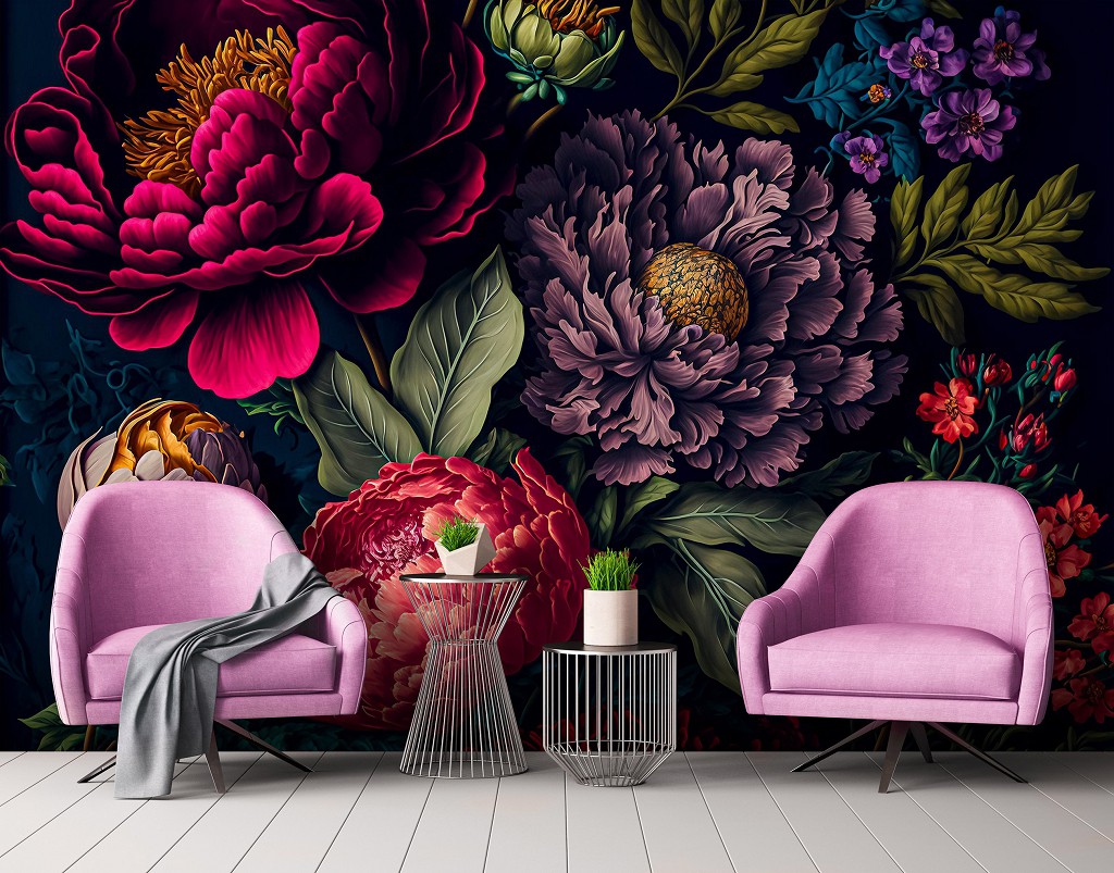 Флизелиновые фотообои в коридор 520x318 см Изящные цветы на мягком цветном мотиве (14672VEXXXXXL)+клей