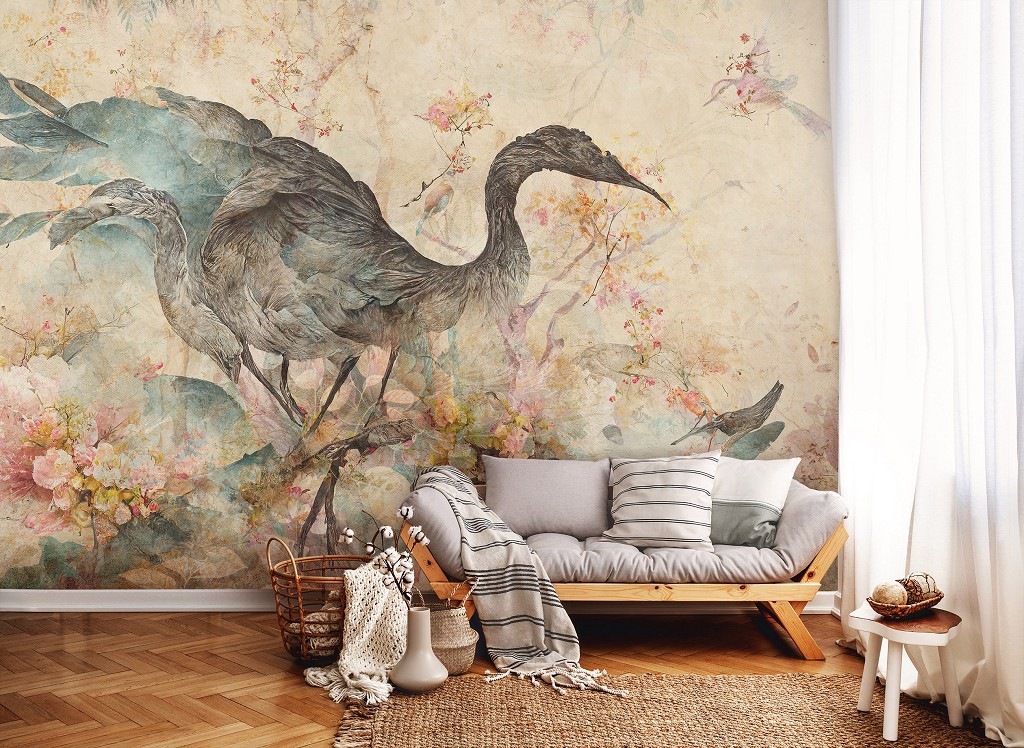 Флизелиновые фотообои 460x300 см Абстрактная птица на фоне разноцветных цветов (14676V12) +клей