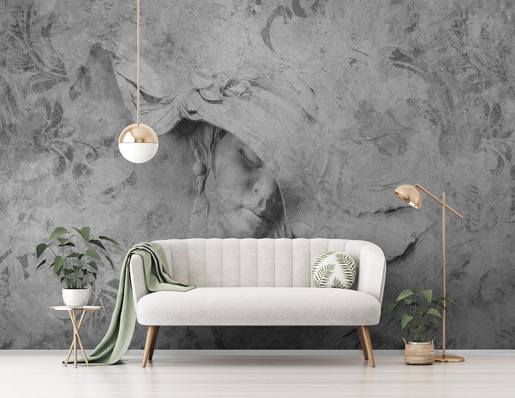 Флизелиновые фотообои на кухню 312x219 см Элегантная девушка в серых тонах под барельеф (14685VEXXL) +клей