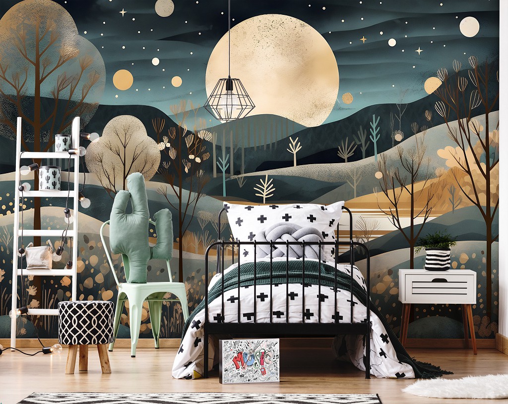 Флизелиновые фотообои искусство 312x219 см Ночной звездный пейзаж в минималистическом стиле (14729VEXXL) +клей