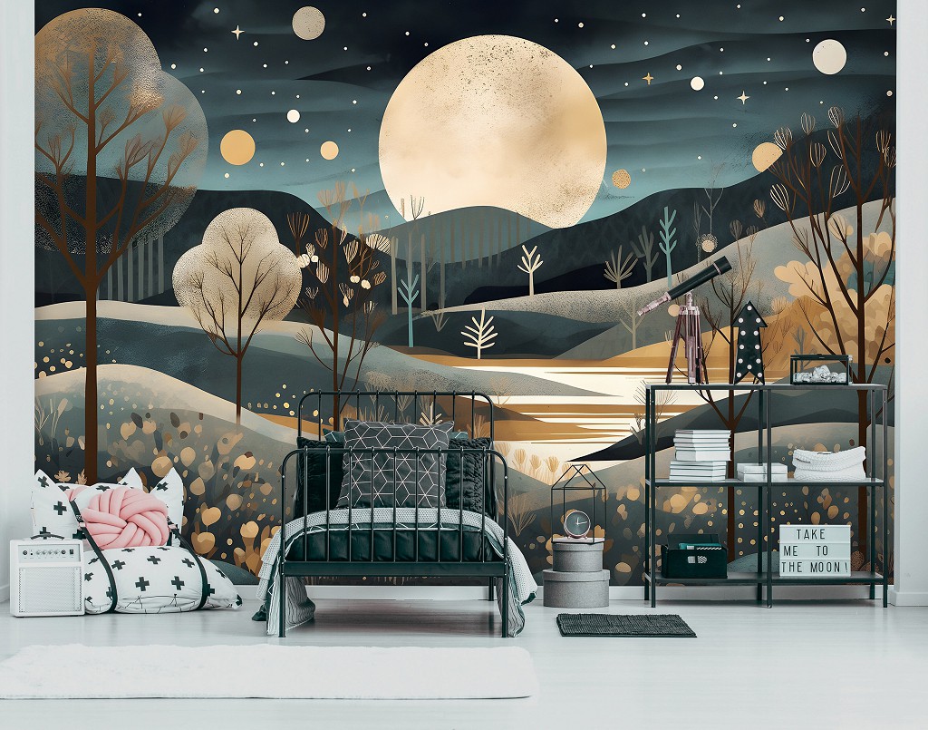 Флизелиновые фотообои искусство 460x300 см Ночной звездный пейзаж в минималистическом стиле (14729V12) +клей