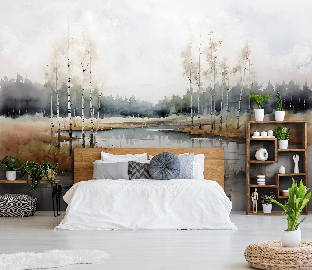 Флизелиновые фотообои искусство живопись 520x318 см Осенний пейзаж под акварельными красками (14761VEXXXXXL) +клей