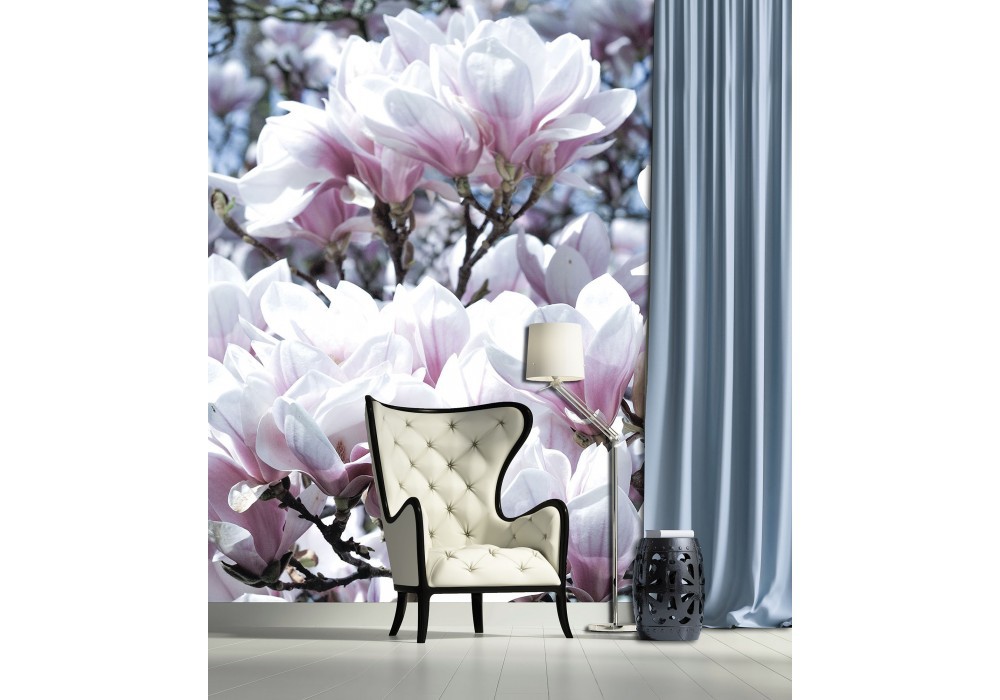 Флізелінові фотошпалери в інтер'єрі 184x254 см 3Д Квіти магнолії влітку (1618V4A)+клей