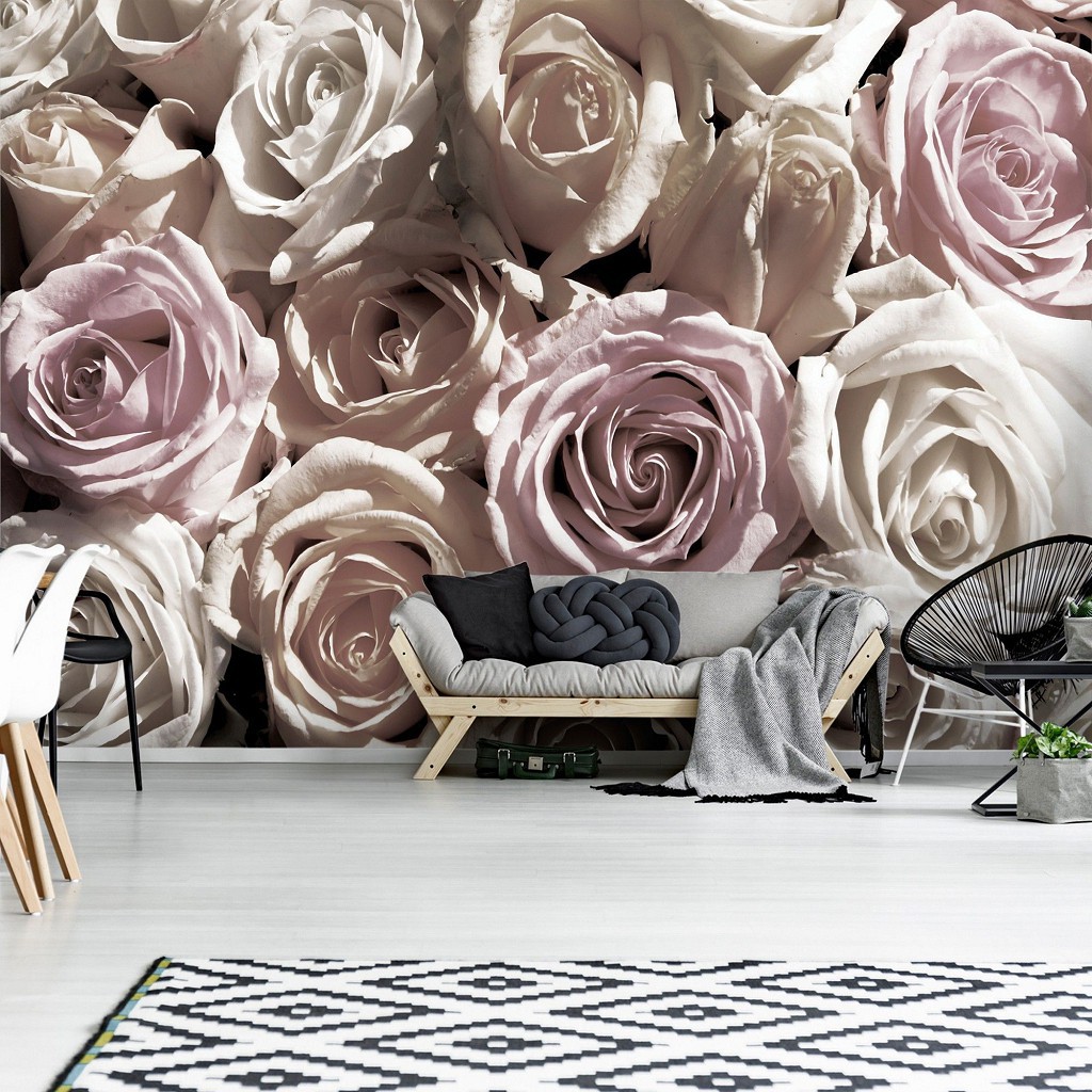 Цветы флизелиновые фотообои 416x254 см 3Д Пастельные нежные розы Винтаж (1625VEXXXL)+клей