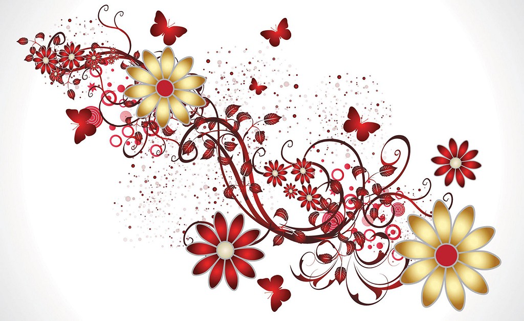 Флізелінові фотошпалери на стіну 368x254 см Квіти та метелики на білому тлі (1640V8)+клей