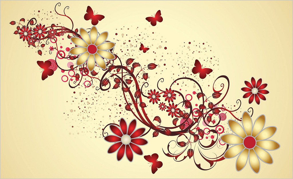 Красивые флизелиновые фотообои на кухню 416x254 см Цветы и бабочки на желтом фоне (1642VEXXXL)+клей