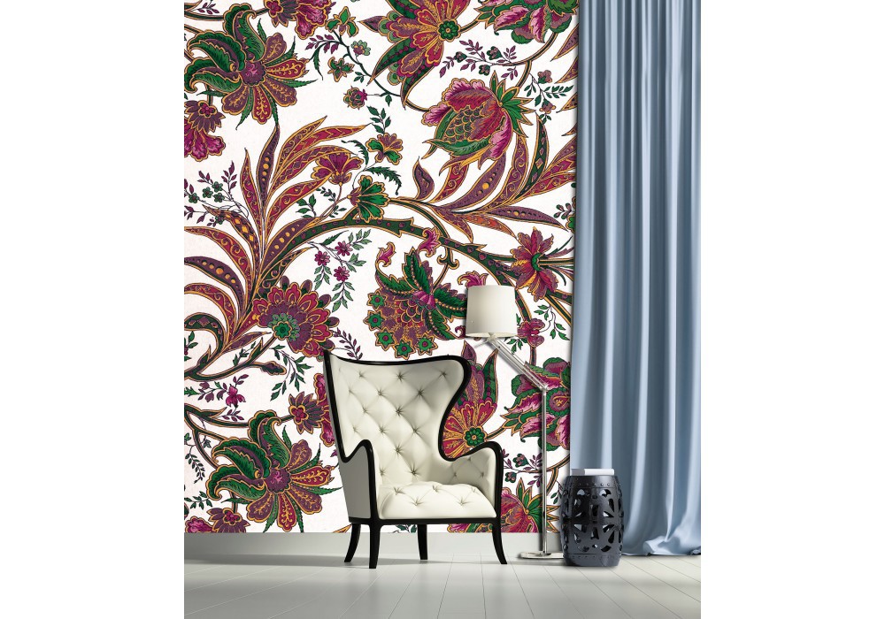 Флизелиновые фотообои красивые 184x254 см Разноцветный цветочный узор на белом фоне (1655V4A)+клей