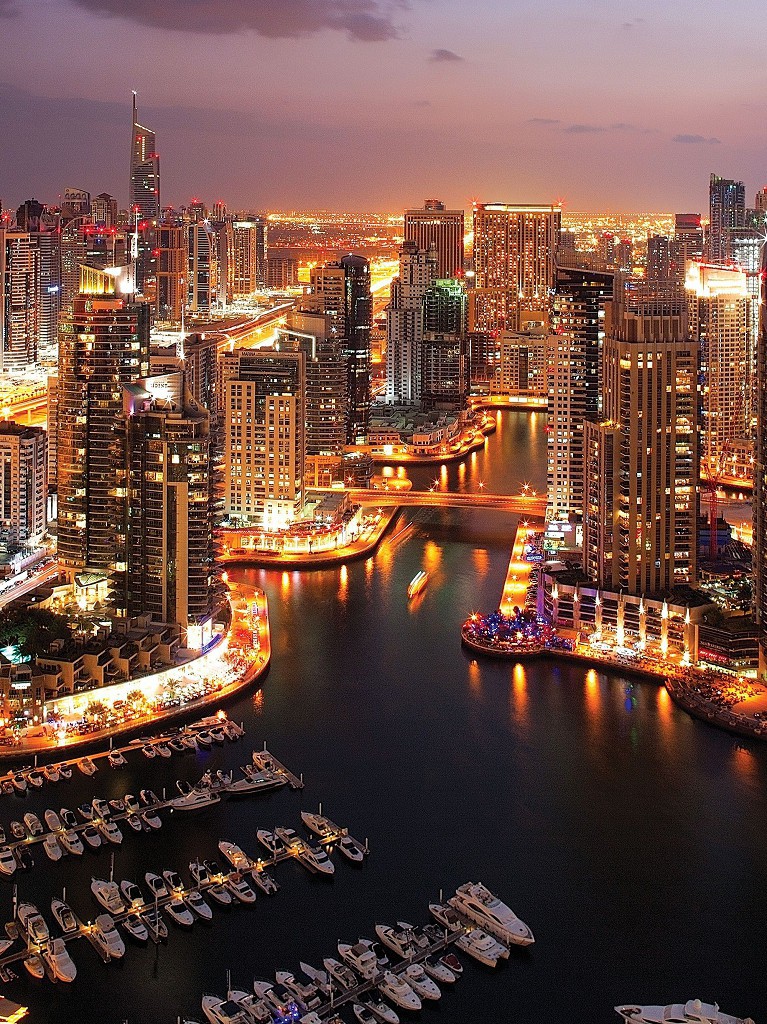 Флізелінові фотошпалери 3Д 206x275 см Хмарочоси нічного міста Дубаї (1671VEA)+клей