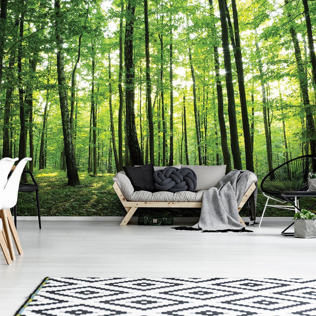 Природа флізелінові фотошпалери 416x290 см Дерева Пейзаж Зелений ліс (186VEXXXXL)+клей