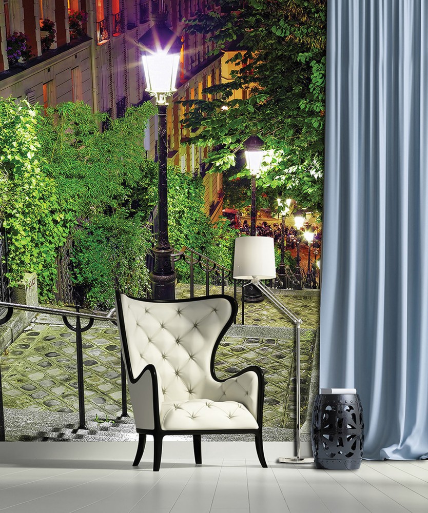 Флизелиновые 3Д фотообои в стиле город 184x254 см Ночная улица Парижа (1916V4A)+клей