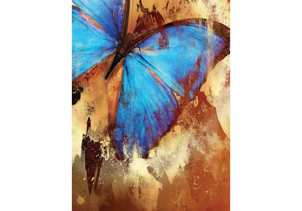 Флизелиновые фотообои в спальню 206x275 см Синяя бабочка на коричневом фоне (192VEA)+клей