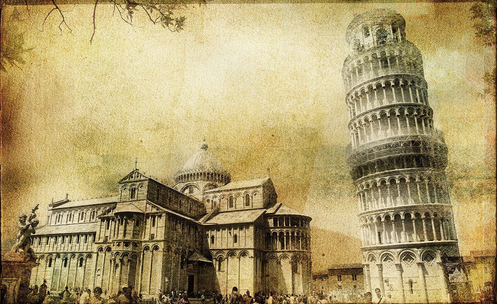 Флизелиновые фотообои в гостиную 416x254 см Город Пиза в сепии (195VEXXXL)+клей