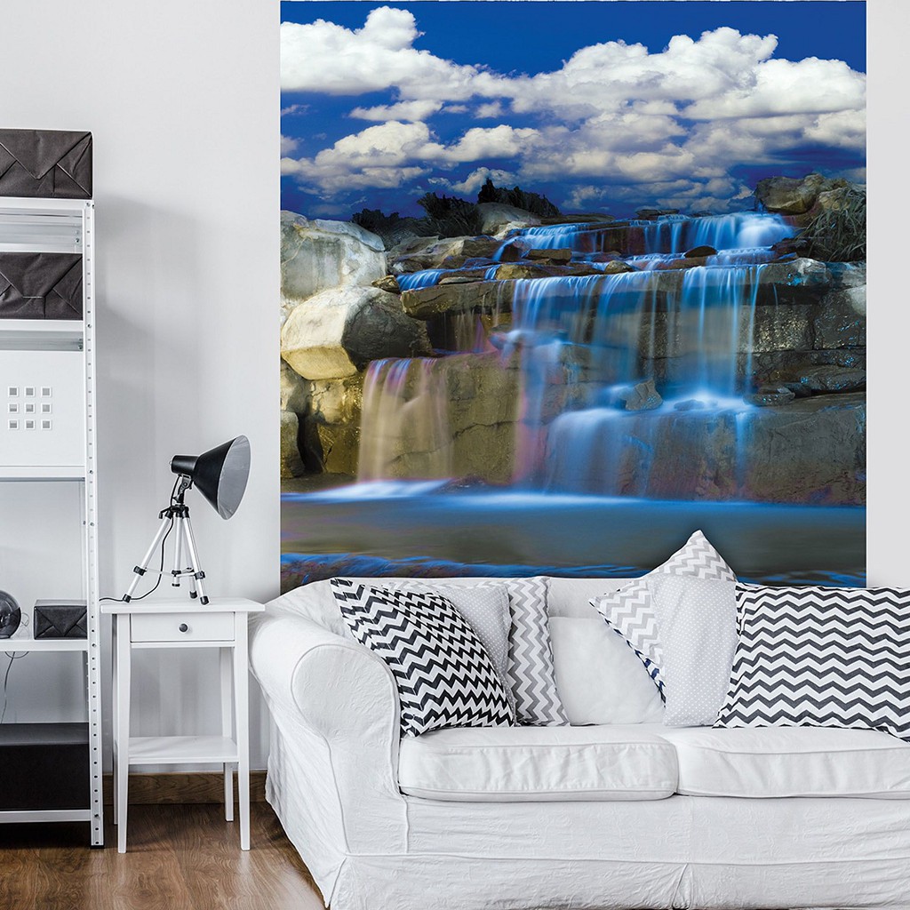 Флизелиновые фотообои 3Д природа 206x275 см Пейзаж Синий водопад и голубое небо (1965VEA)+клей
