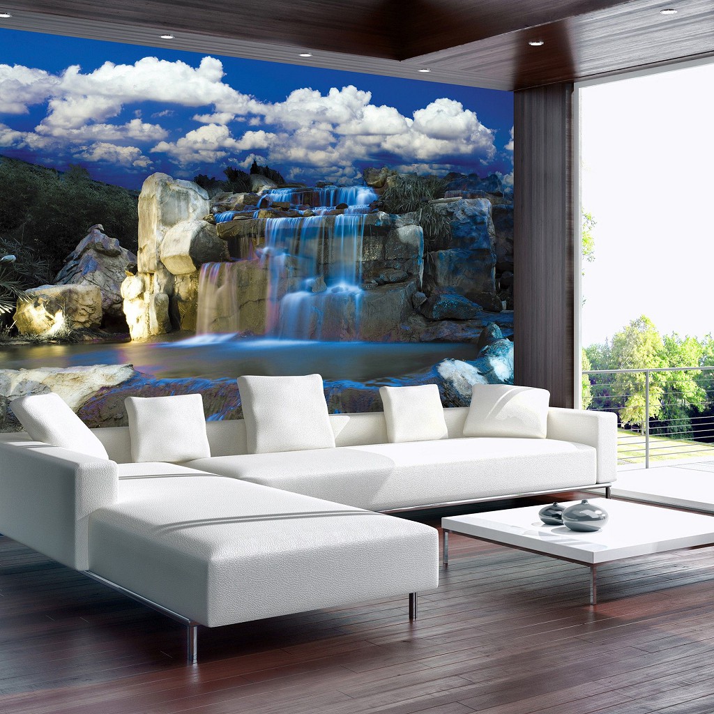 Флизелиновые фотообои 254х184 см 3Д Пейзаж Природа Синий водопад и голубое небо (1965V4)+клей