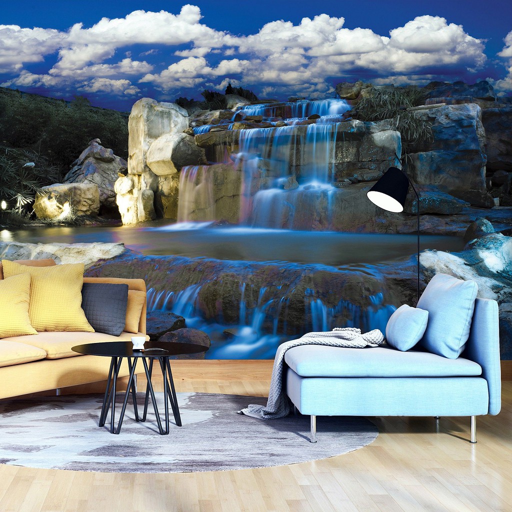 Флизелиновые фото обои природа 416х254 см 3Д Пейзаж Синий водопад и голубое небо (1965VEXXXL)+клей