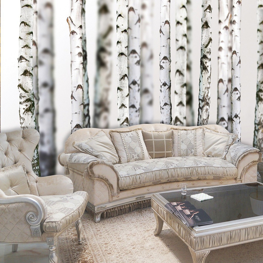 Флізелінові фотошпалери 416x254 см Природа Дерева Березовий ліс (1970VEXXXL)+клей