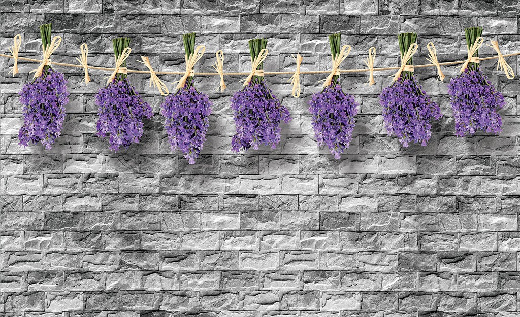 Флизелиновые фотообои на стену 254x184 см Лаванда на серой кирпичной стене (1986V4)+клей