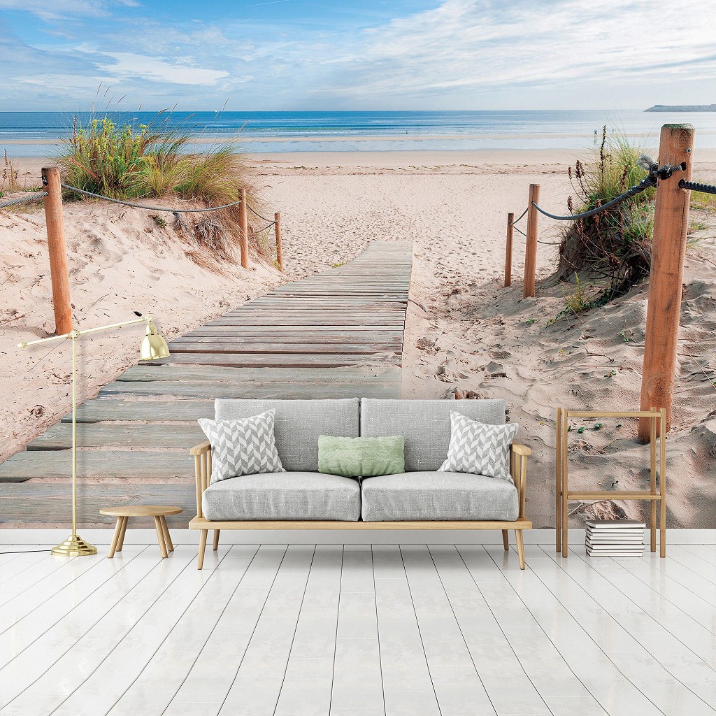 Флізелінові фотошпалери Пейзаж Пляж Море Природа 312x219 см 3Д Доріжка на березі океану (1998VEXXL)+клей