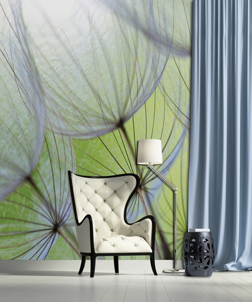 Флізелінові фотошпалери квіти 206x275 см 3Д Макро кульбаби на зеленому тлі (20013VEA) +клей