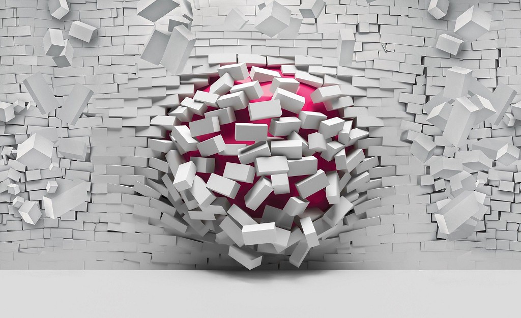 Флізелінові фотошпалери 460x300 см 3D червоний м'яч і біла цегляна стіна (20128V12) +клей