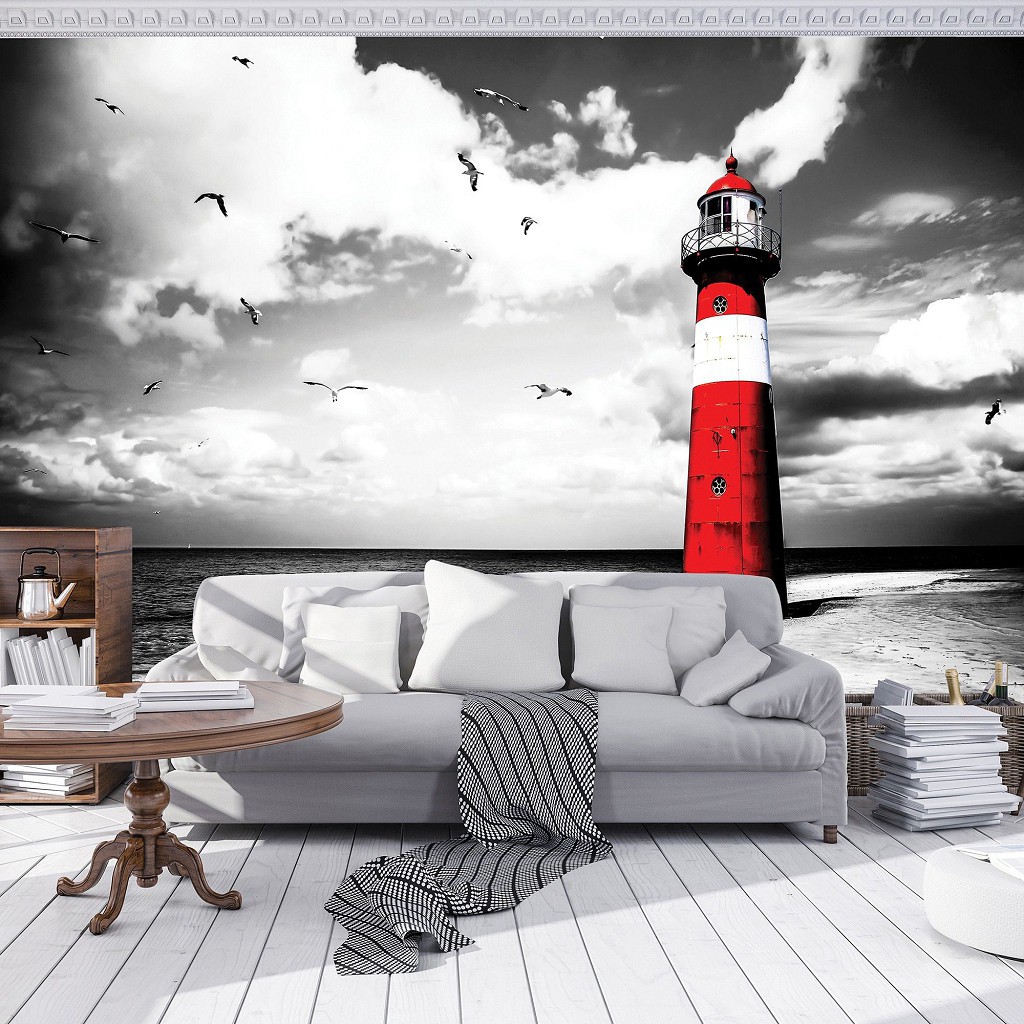 Флизелиновые фотообои море пляж 312x219 см Маяк и чайки (2026VEXXL)+клей