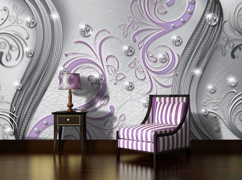 Флизелиновые фотообои абстракция 368x254 см Бриллианты и фиолетовые вензеля (2043V8)+клей