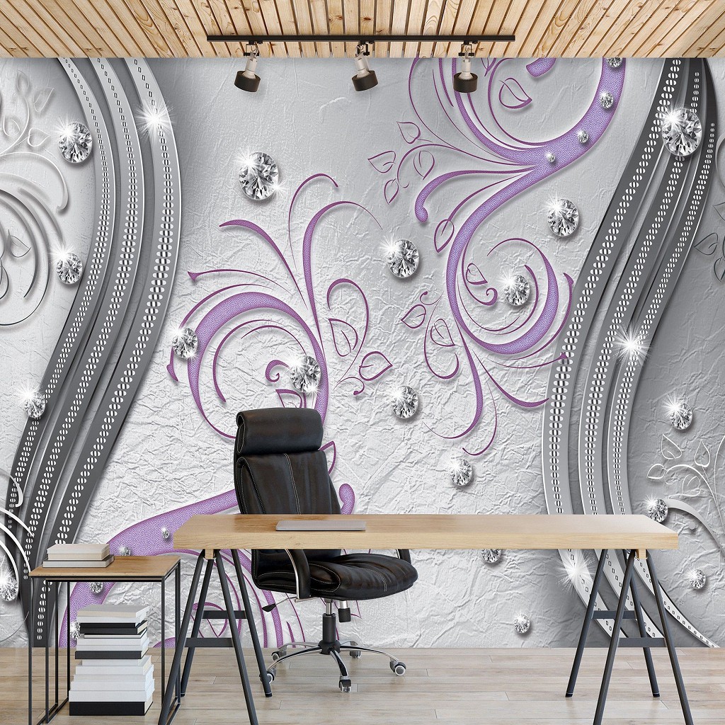 Флизелиновые фотообои абстрактные 416x254 см Бриллианты и фиолетовые вензеля (2043VEXXXL)+клей
