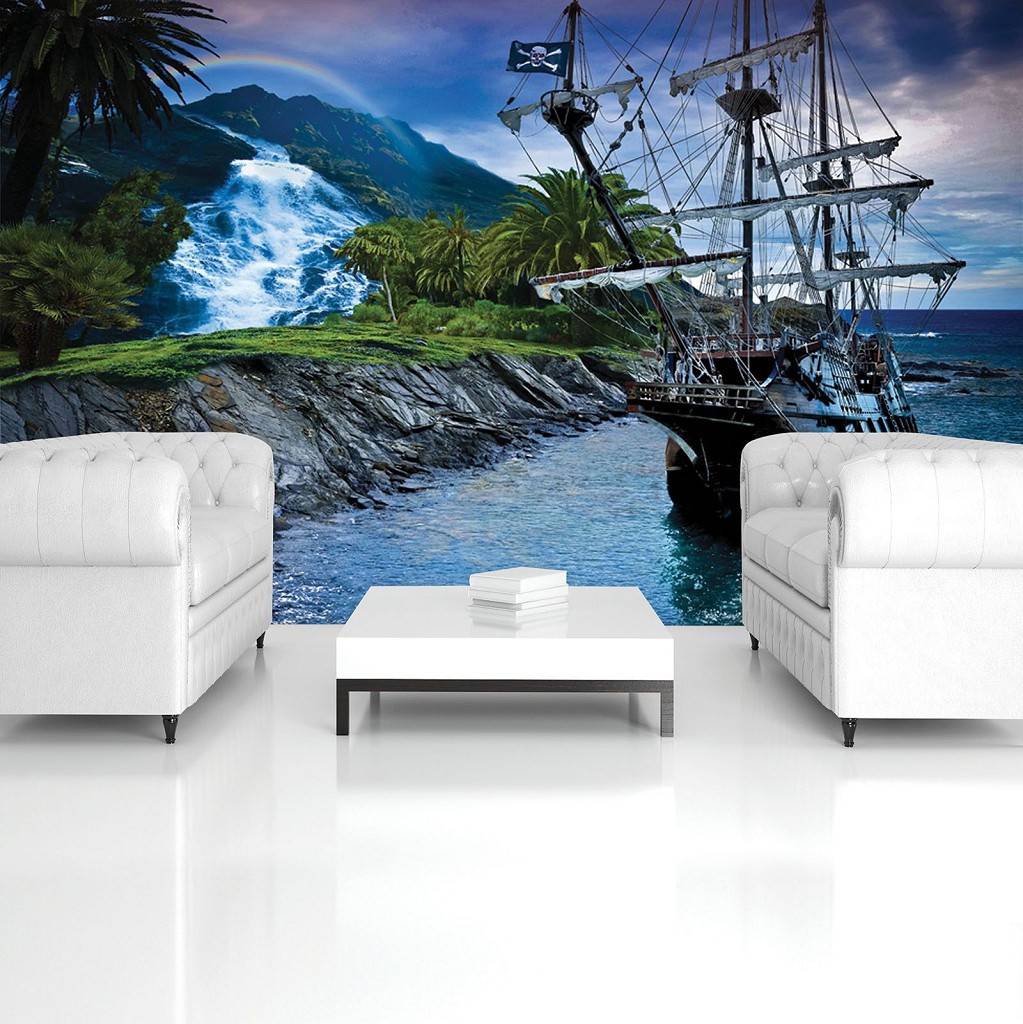 Флизелиновые фотообои в интерьере 416x254 см 3Д Детские для мальчиков Пиратский корабль (2051VEXXXL)+клей