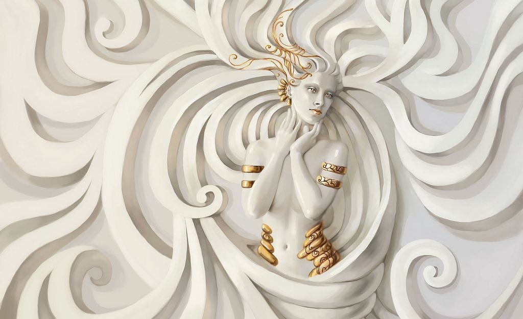 Флизелиновые фотообои 3д Барельеф 416x290 см Скульптура девушки с золотыми украшениями (20523VEXXXXL) +клей