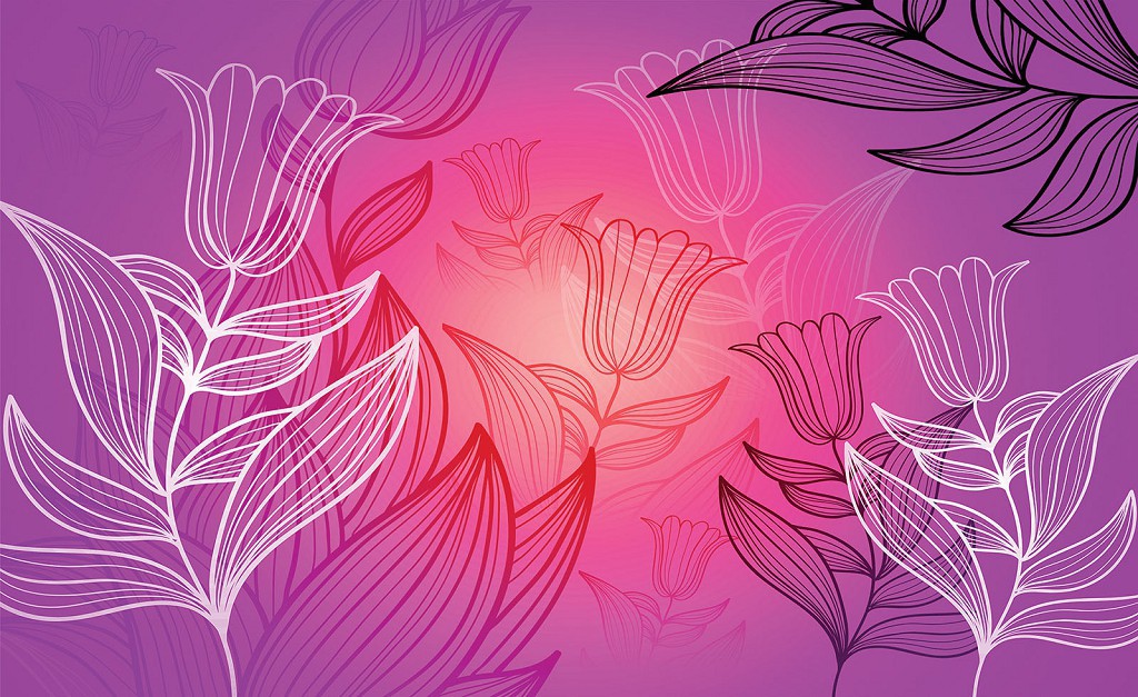 Над ліжком флізелінові фотошпалери до спальні 416x254 см Тюльпани на фіолетовому фоні (208VEXXXL)+клей