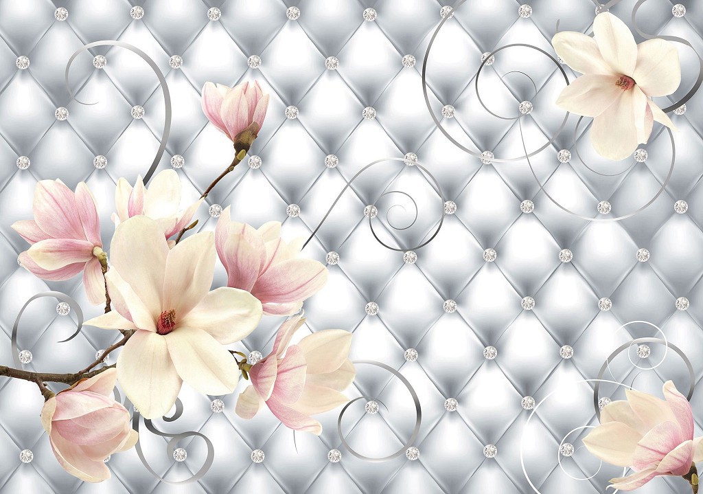 Красиві флізелінові фотошпалери магнолія 520x318 см Квіти на тлі розкіш сірий (21002VEXXXXXL) +клей