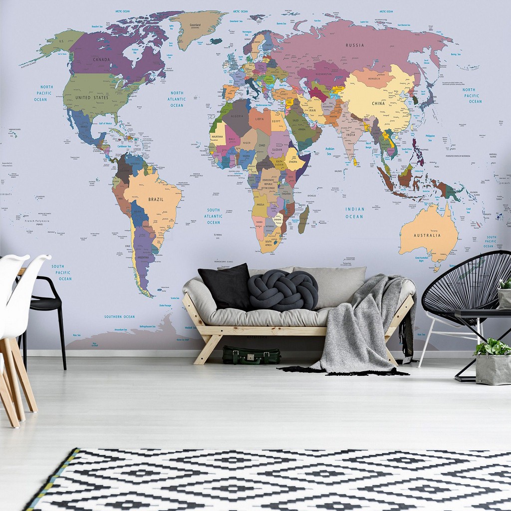 Флізелінові фотошпалери до спальні 416x254 см Політична карта світу (2142VEXXXL)+клей