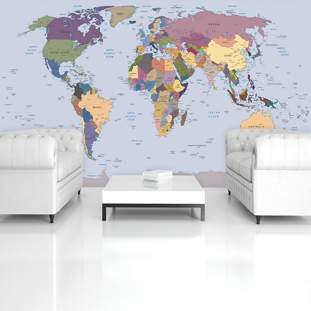 Флизелиновые фотообои 368x254 см Политическая карта мира (2142V8)+клей