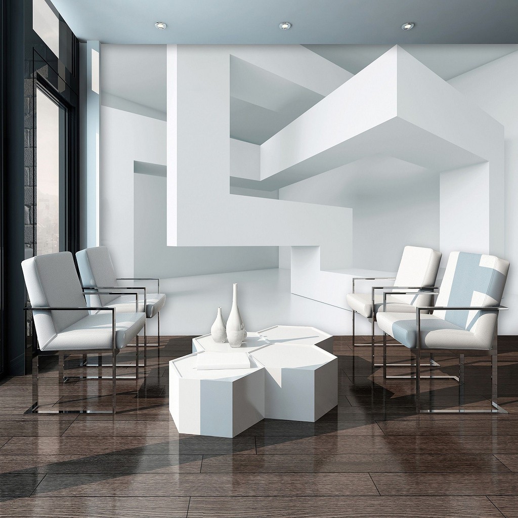 3 д флизелиновые фотообои природа 254x184 см Белая геометрия в пространстве (2146V4)+клей