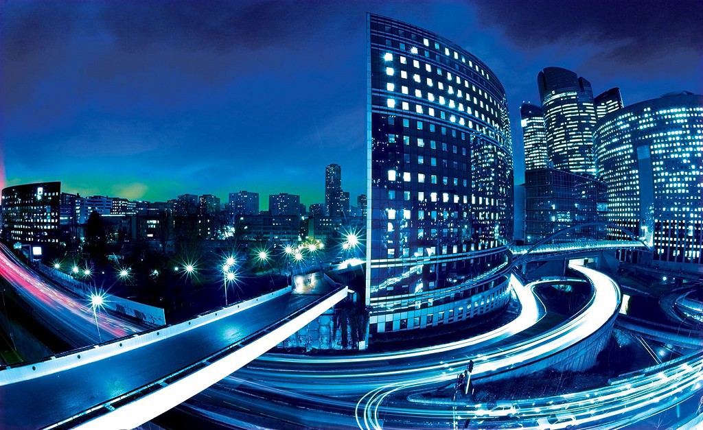 Флізелінові фотошпалери до передпокою 416x254 см Місто Бостон у синіх тонах (214VEXXXL)+клей