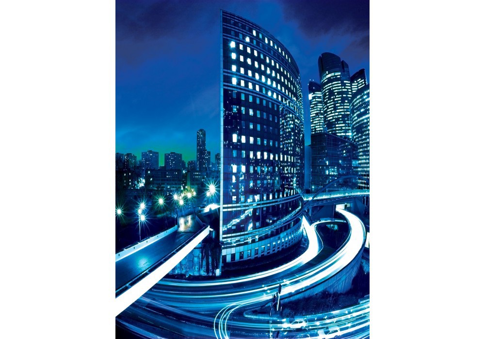 Ремонт зала с флизелиновыми фотообоями 184x254 см Город Бостон в синих тонах (214V4A)+клей