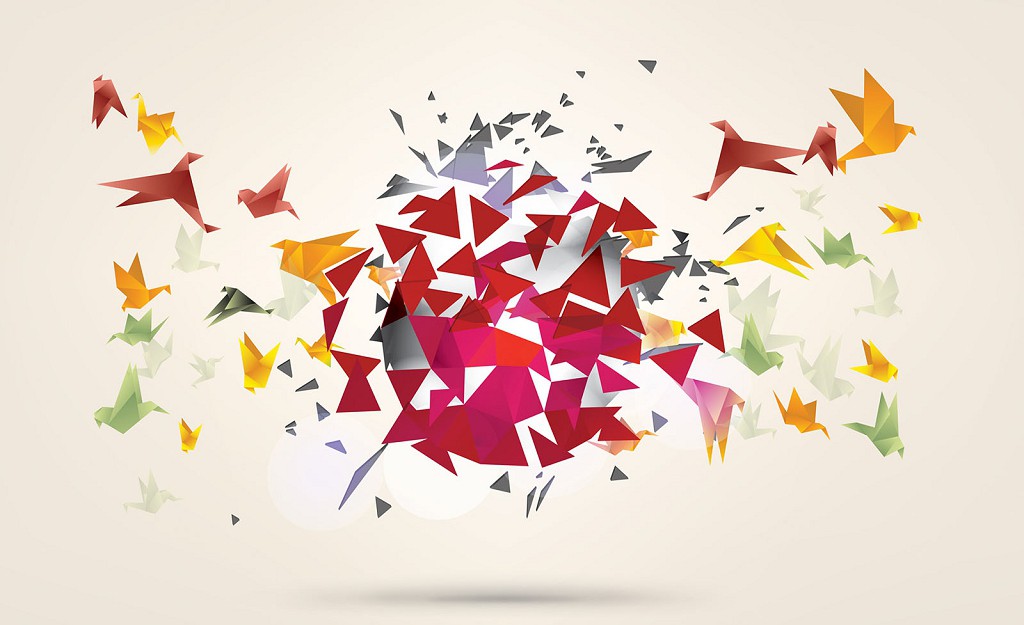 Популярні флізелінові фотошпалери 368x254 см 3Д Птахи - Орігамі (2163V8)+клей