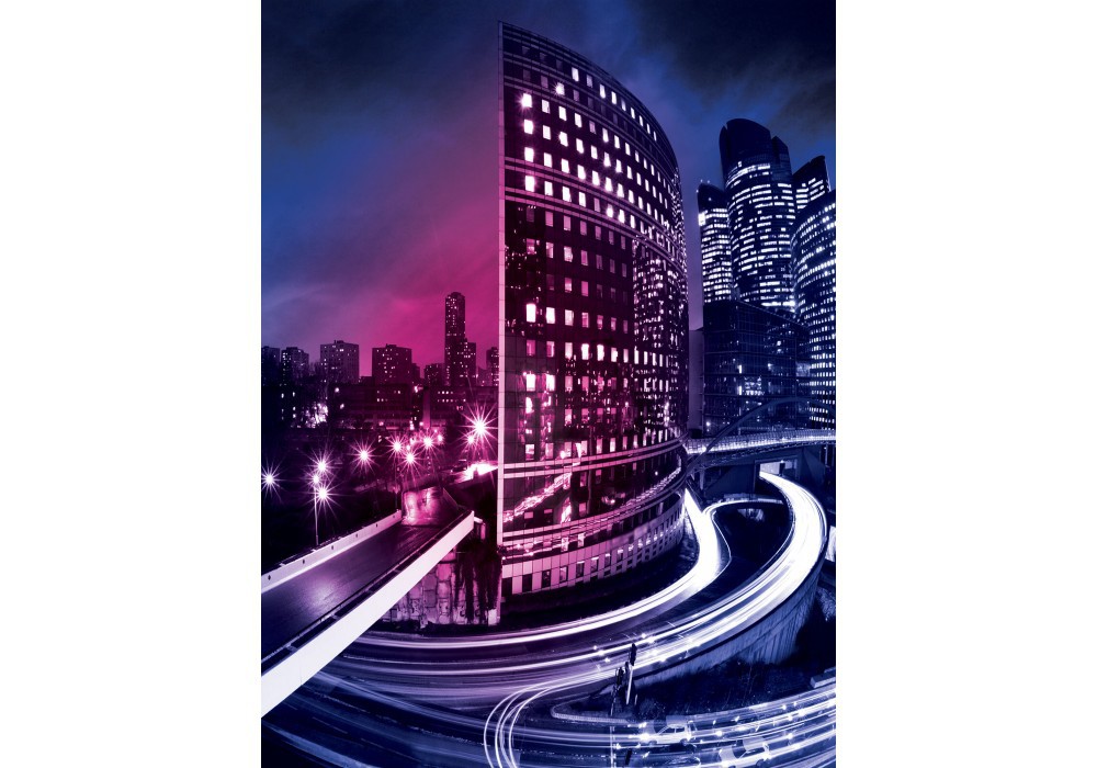 Флізелінові фотошпалери в спальню 206x275 см Місто Бостон у фіолетових тонах (216VEA)+клей