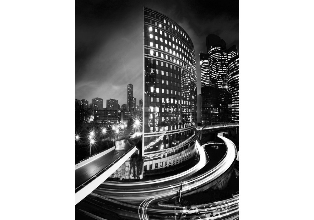 Флизелиновые фотообои в спальню над кроватью 184x254 см Черно-белый город Бостон (217V4A)+клей