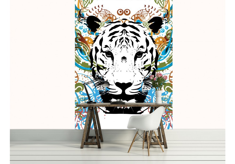 Готові флізелінові фотошпалери 206x275 см Чорно-біла голова тигра (2186VEA)+клей