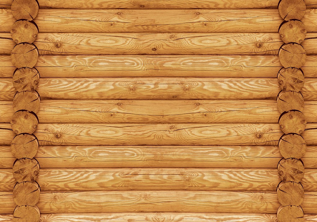 Флізелінові фотошпалери під дерево 254x184 см Стіна з коричневих колод (2215V4)+клей