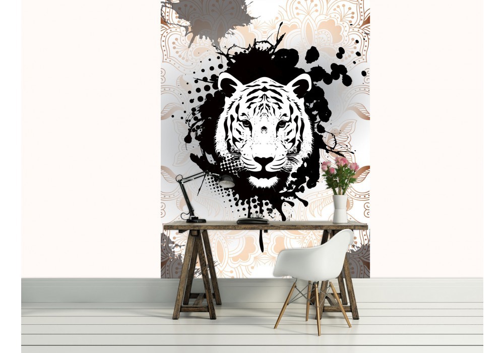 Флизелиновые фотообои в спальню над кроватью 206x275 см Черно-белая голова тигра (2233VEA)+клей