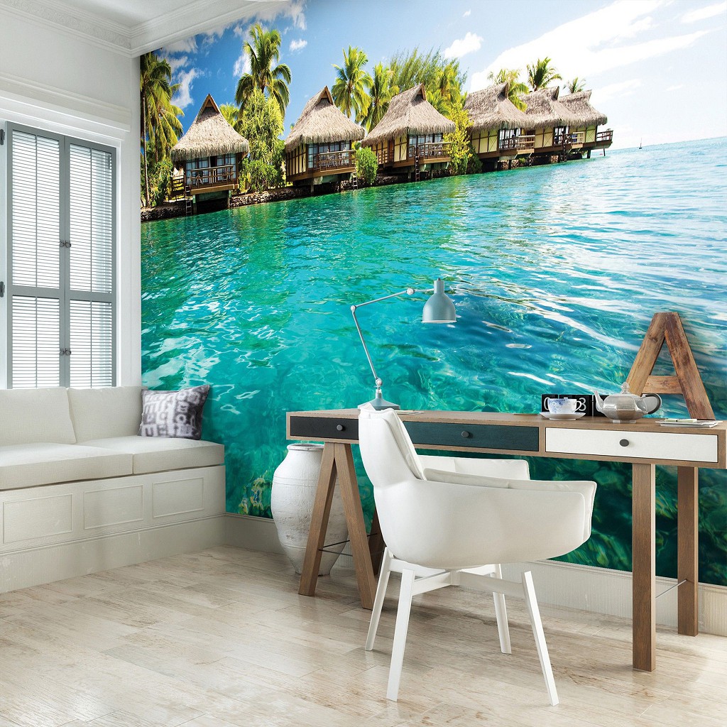 Флизелиновые фото обои 3д в спальню 416x254 см Бунгало на берегу моря (224VEXXXL)+клей