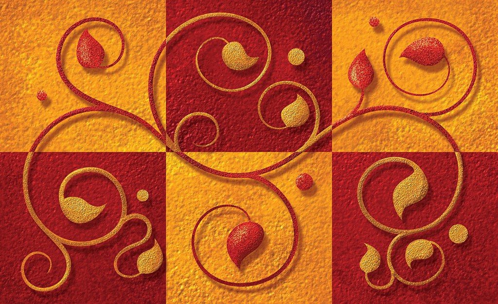 Готовые флизелиновые фотообои 312x219 см Красные и желтые листочки (2253VEXXL)+клей