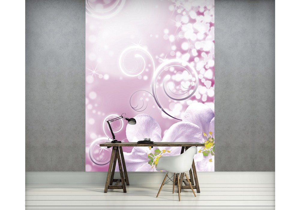 Готовые флизелиновые фотообои 184x254 см Белые цветы яблони на розовом фоне (2267V4A)+клей