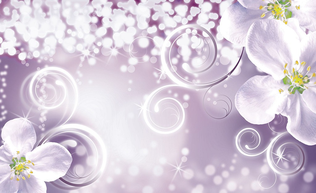 Красиві флізелінові фотошпалери на кухню 254x184 см Білі квіти яблуні (2268V4)+клей