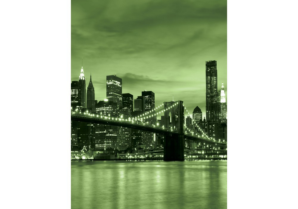 Флізелінові фотошпалери міста фото 184x254 см Зелений Нью-Йорк та Бруклінський міст (227V4A)+клей