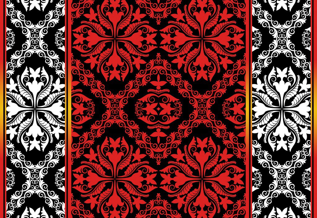 Флізелінові фотошпалери на кухню 416x254 см Червоно-чорно-білий орнамент (2288VEXXXL)+клей